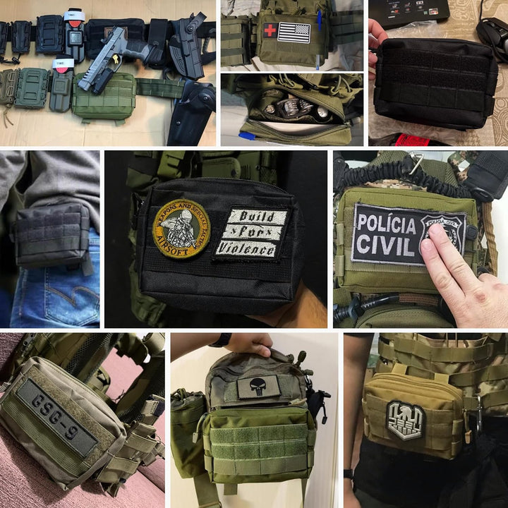 Compact Tactical Utility Pouch with Molle System and Zipper Compartments