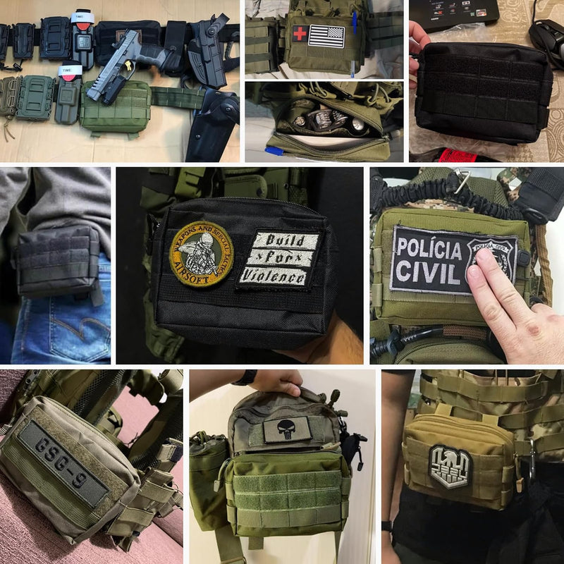 Compact Tactical Utility Pouch with Molle System and Zipper Compartments