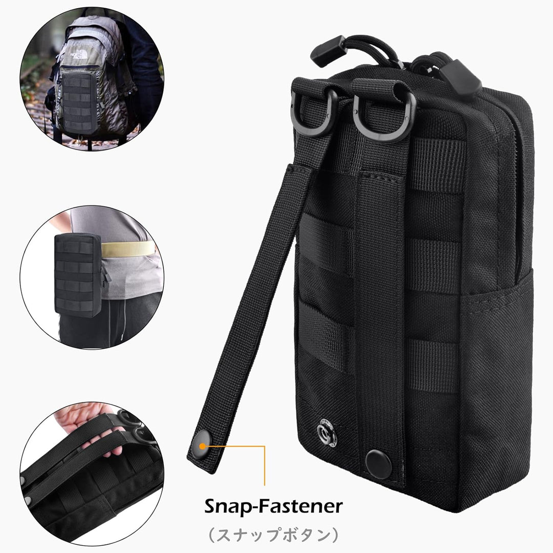 Compact Tactical Utility Pouch with Molle System and Zipper Compartments