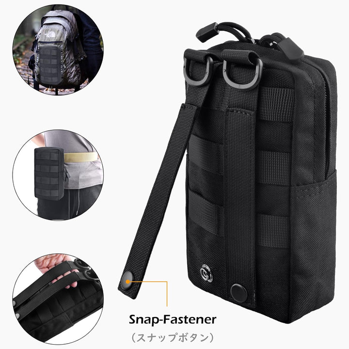 Compact Tactical Utility Pouch with Molle System and Zipper Compartments