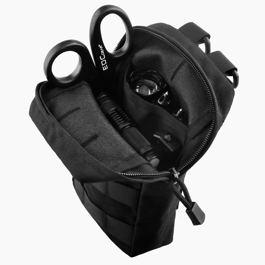 Compact Tactical Utility Pouch with Molle System and Zipper Compartments