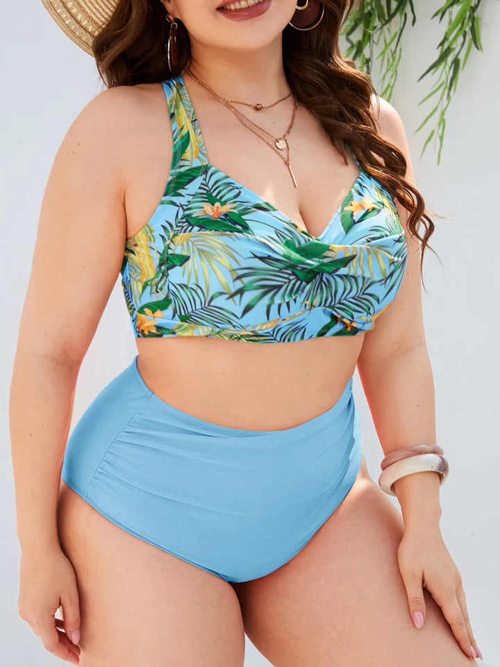 Tropical Bliss Underwire Swimsuit - Plus Size-Blue-2XL-State of Style