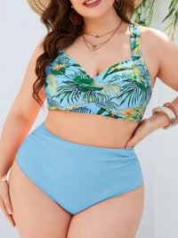 Tropical Bliss Underwire Swimsuit - Plus Size-Blue-2XL-State of Style