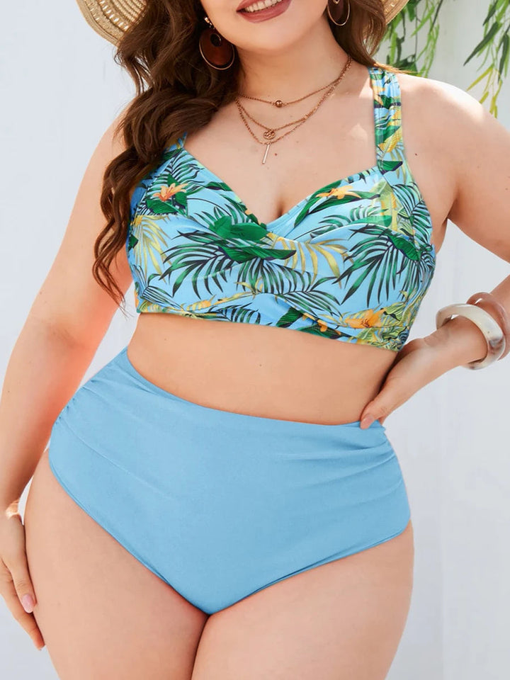 Tropical Bliss Underwire Swimsuit - Plus Size-Blue-2XL-State of Style