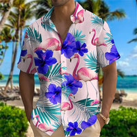 Tropical Crane Hawaiian Shirt in Plus Size-Blue Pink-2XL-State of Style