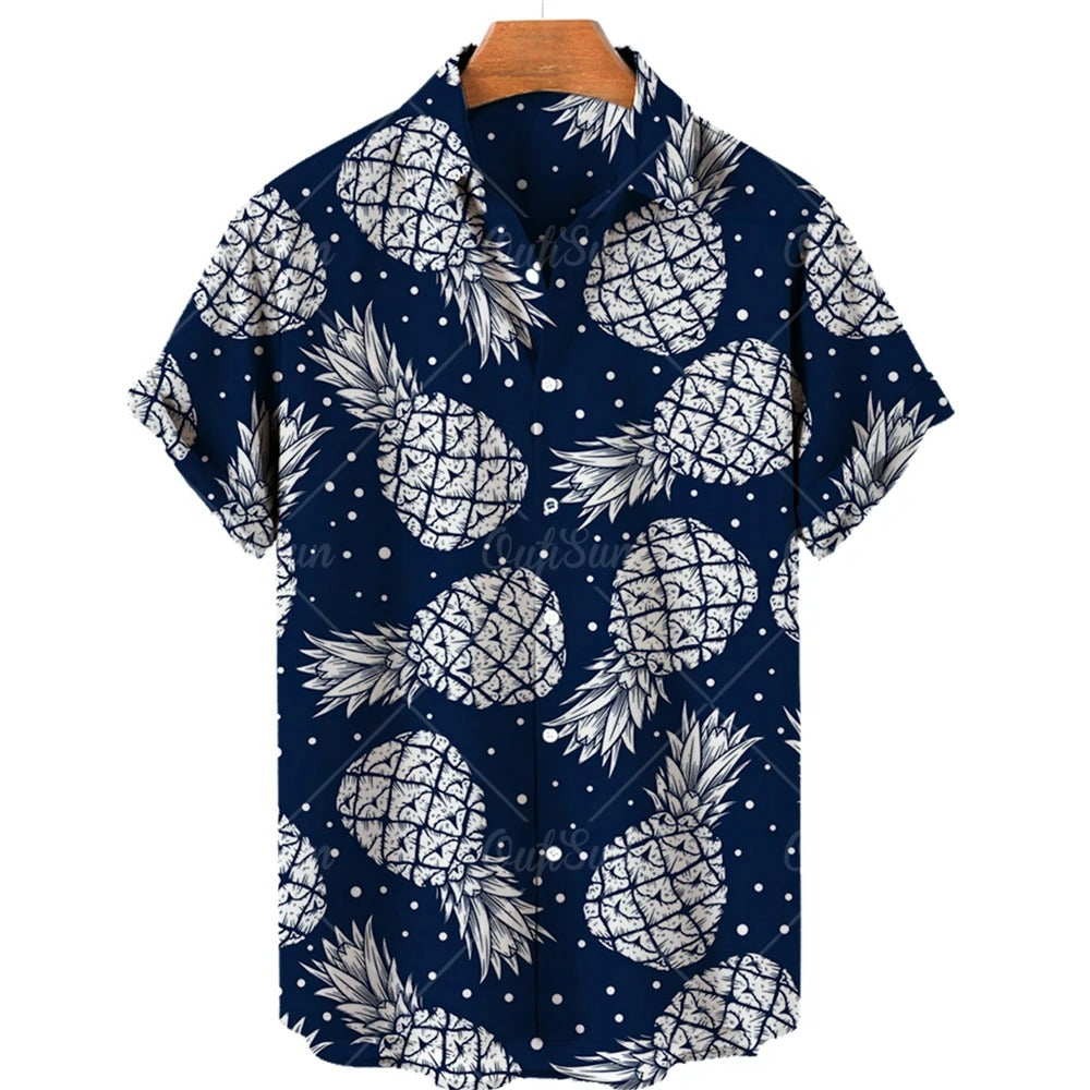 Tropical Hawaii Shirt with Short Sleeves – Mateo-Dark Blue White Pineapple-S-State of Style