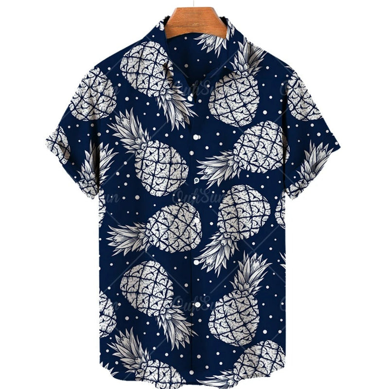 Tropical Hawaii Shirt with Short Sleeves – Mateo-Dark Blue White Pineapple-S-State of Style