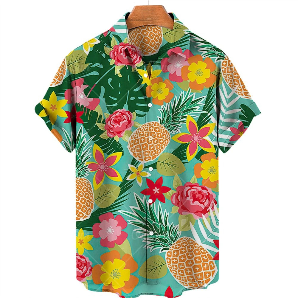 Tropical Hawaii Shirt with Short Sleeves – Mateo-Green Pineapple-S-State of Style