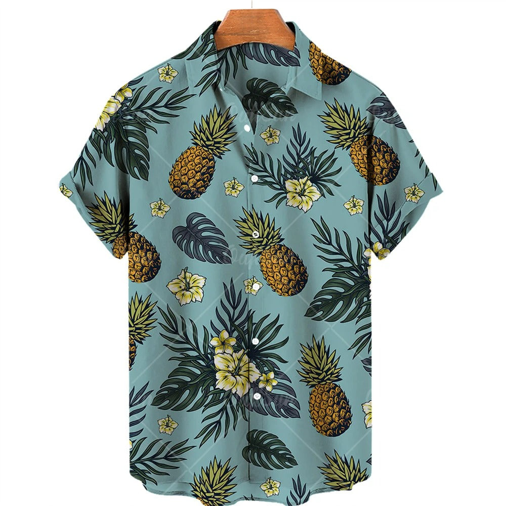 Tropical Hawaii Shirt with Short Sleeves – Mateo-Light blue Pineapple-S-State of Style