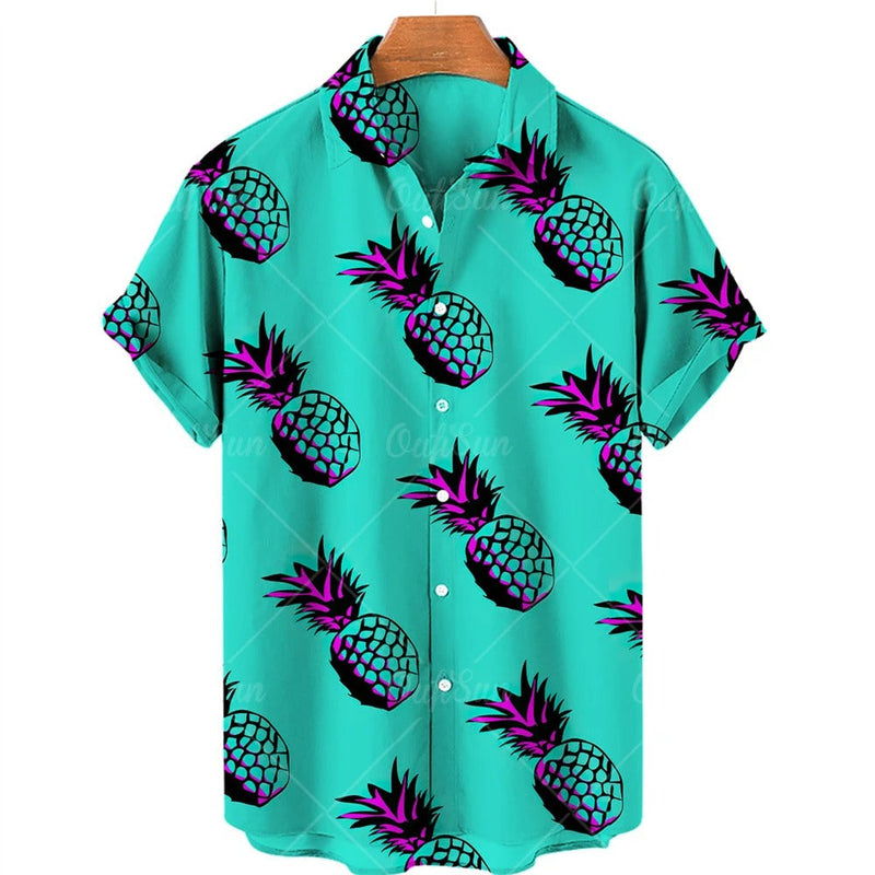 Tropical Hawaii Shirt with Short Sleeves – Mateo-Turquoise Pineapple-S-State of Style