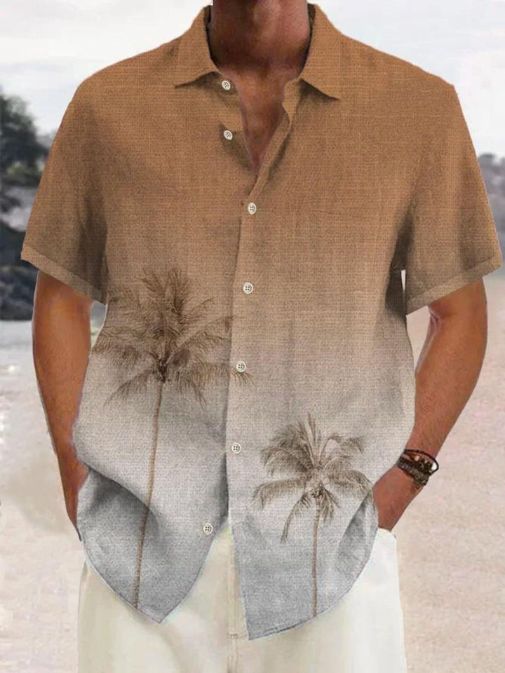 Tropical Men's Summer Shirt with Coconut Tree Print – Maceo-Brown-S-State of Style