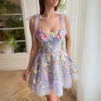 Tulle Cocktail Dress with Floral Appliqués - Rosalie-Purple-XS-State of Style