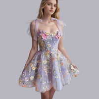 Tulle Cocktail Dress with Floral Appliqués - Rosalie-Purple-XS-State of Style