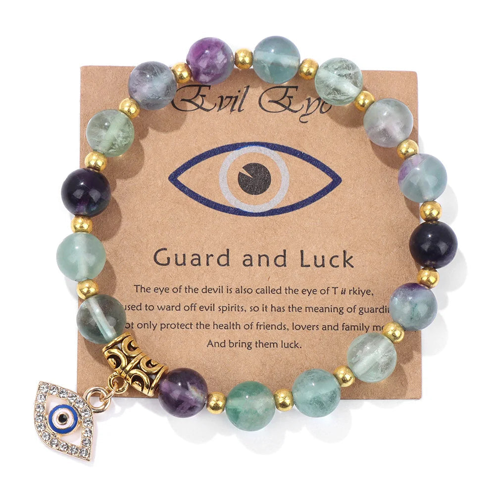 Turkish Evil Eye Pendant Bracelet | Protection Beads Jewellery-17 CM (Sold out!)-Fluorite-State of Style