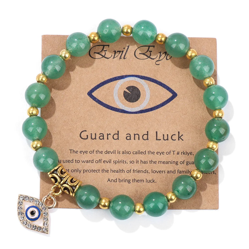 Turkish Evil Eye Pendant Bracelet | Protection Beads Jewellery-17 CM (Sold out!)-Green Aventurine-State of Style