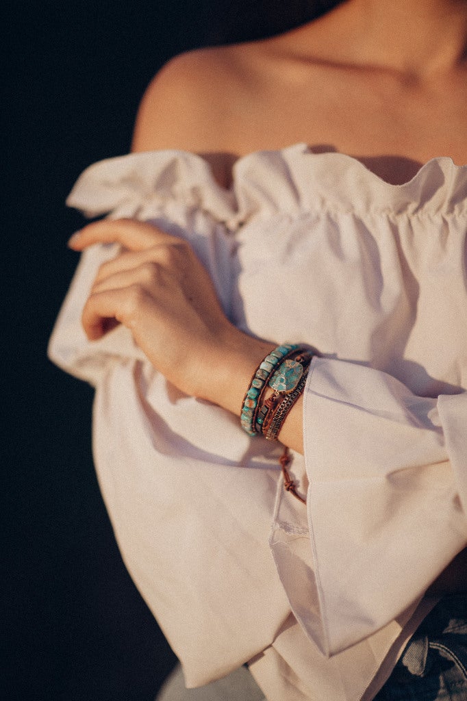 Turquoise Calming Energy Wrap Bracelet - Elara-State of Style