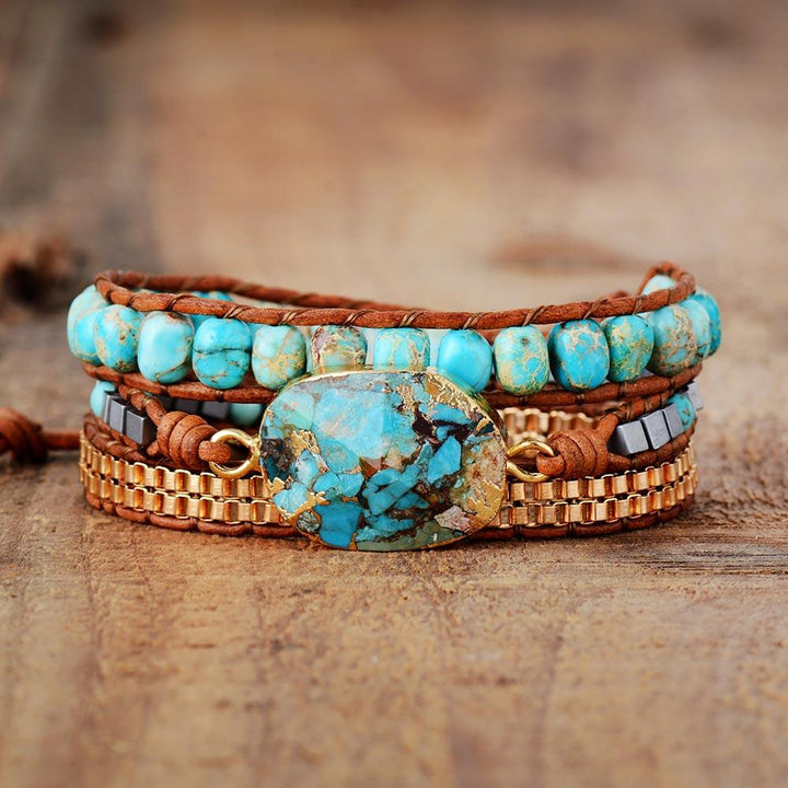 Turquoise Calming Energy Wrap Bracelet - Elara-State of Style