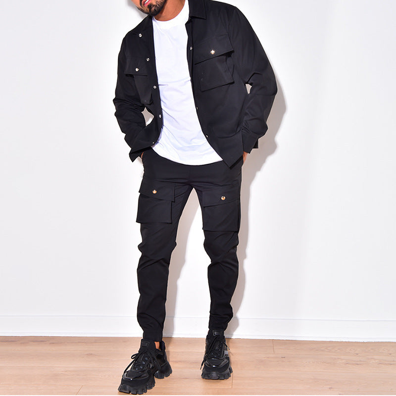 Two-Piece Cargo Suit for Men - NomadCargo-Black-S-State of Style