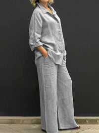 Two-piece cotton-linen women's suit summer - Linora-Light grey-S-State of Style