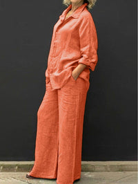 Two-piece cotton-linen women's suit summer - Linora-Orange-S-State of Style