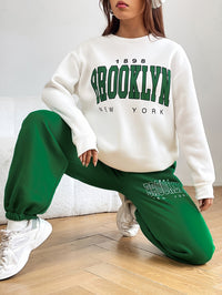 Two-piece Jogging Suit with Trendy Letter Print - Isabelle-Green-S-State of Style
