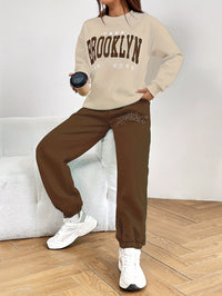 Two-piece Jogging Suit with Trendy Letter Print - Isabelle-Green-S-State of Style