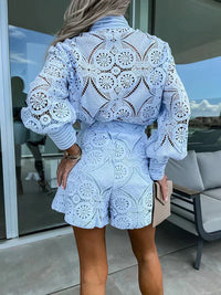 Two-piece lace set for women for summer – Mira-Blue-S-State of Style