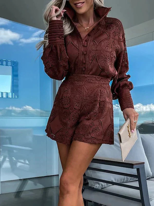 Two-piece lace set for women for summer – Mira-Brown-S-State of Style
