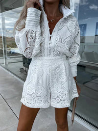 Two-piece lace set for women for summer – Mira-White-S-State of Style