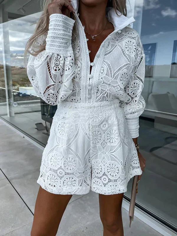 Two-piece lace set for women for summer – Mira-White-S-State of Style