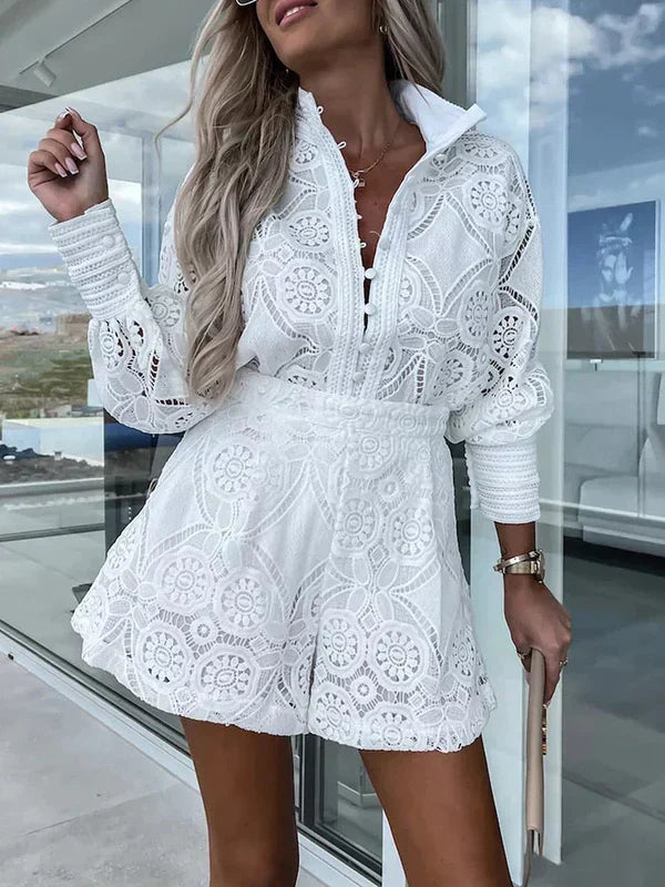 Two-piece lace set for women for summer – Mira-White-S-State of Style