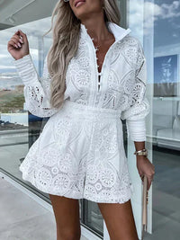 Two-piece lace set for women for summer – Mira-White-S-State of Style