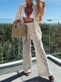 Two-piece ladies lace outfit with wide trousers – Livia-Black-S-State of Style