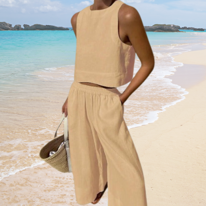 Two-Piece Ladies Summer Set – Amara-Beige-S-State of Style