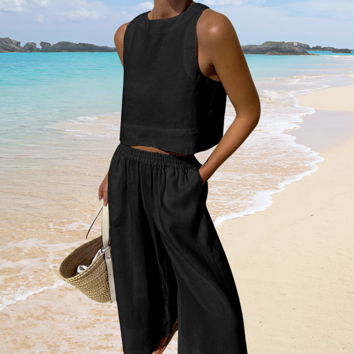 Two-Piece Ladies Summer Set – Amara-Black-S-State of Style