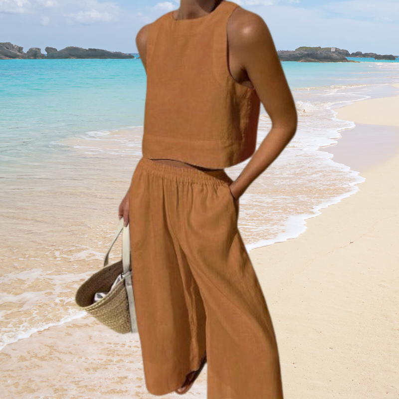 Two-Piece Ladies Summer Set – Amara-Brown-S-State of Style