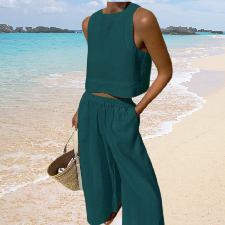 Two-Piece Ladies Summer Set – Amara-Dark green-S-State of Style