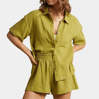 Two-piece ladies summer set with shirt and shorts – Noemi-Green-XS-State of Style