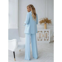 Two-piece light blue trouser suit set with double-breasted design – Vivienne-S-State of Style