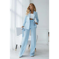 Two-piece light blue trouser suit set with double-breasted design – Vivienne-S-State of Style