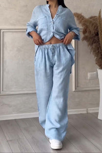 Two-Piece Linen Ladies' Summer Set – Alina-Light blue-S-State of Style