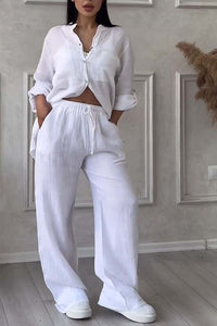 Two-Piece Linen Ladies' Summer Set – Alina-White-S-State of Style