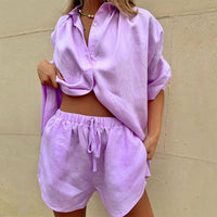 Two-Piece Linen Ladies Summer Set with Relaxed Fit – Aveline-Purple-S-State of Style