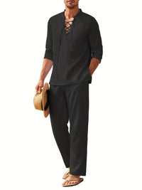 Two-piece linen set for men – Milo-Black-S-State of Style