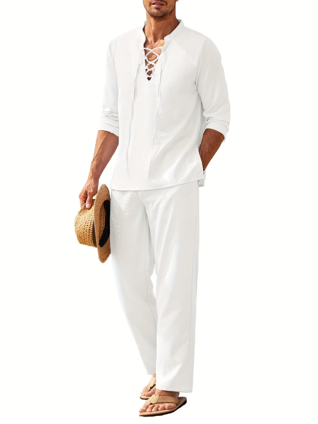 Two-piece linen set for men – Milo-White-S-State of Style