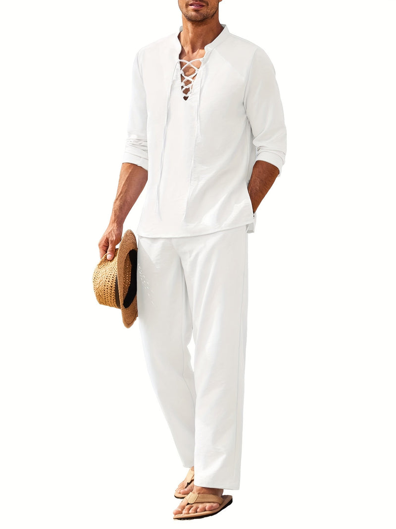 Two-piece linen set for men – Milo-White-S-State of Style