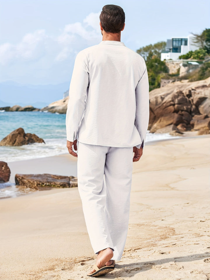 Two-piece linen set for men – Milo-White-S-State of Style