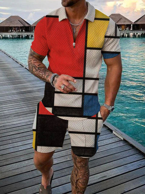 Two-piece Men's Summer Set with Polo and Shorts – Damon-Mondrian-S-State of Style