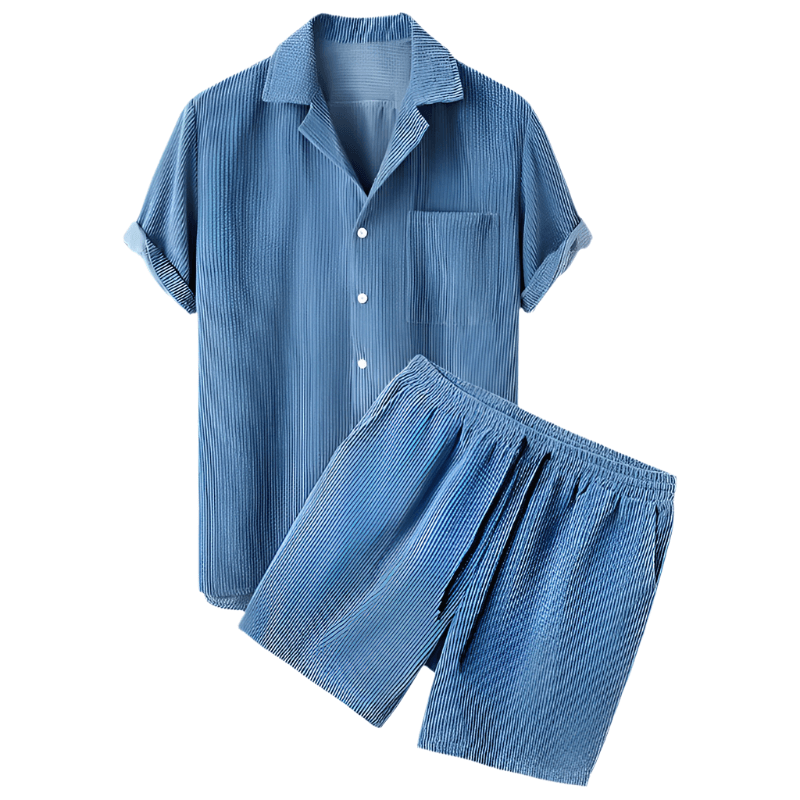 Two-Piece Men's Velvet Summer Set - Fabio-Blue-State of Style