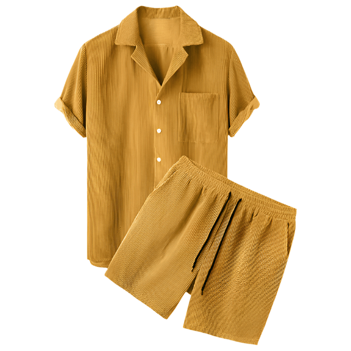 Two-Piece Men's Velvet Summer Set - Fabio-Orange-State of Style